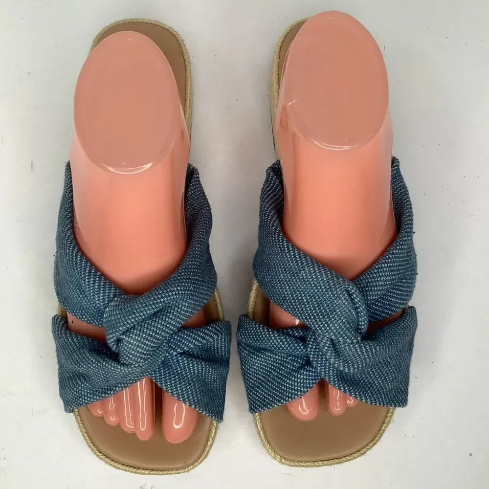 Lucky Brand Espadrilles Slip On Denim Blue Twist Knot Platform Sandals Sz 9.5M